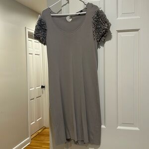 Adrienne Vitadini size 16 grey dress, hydrangea style bloom detail on sleeves.